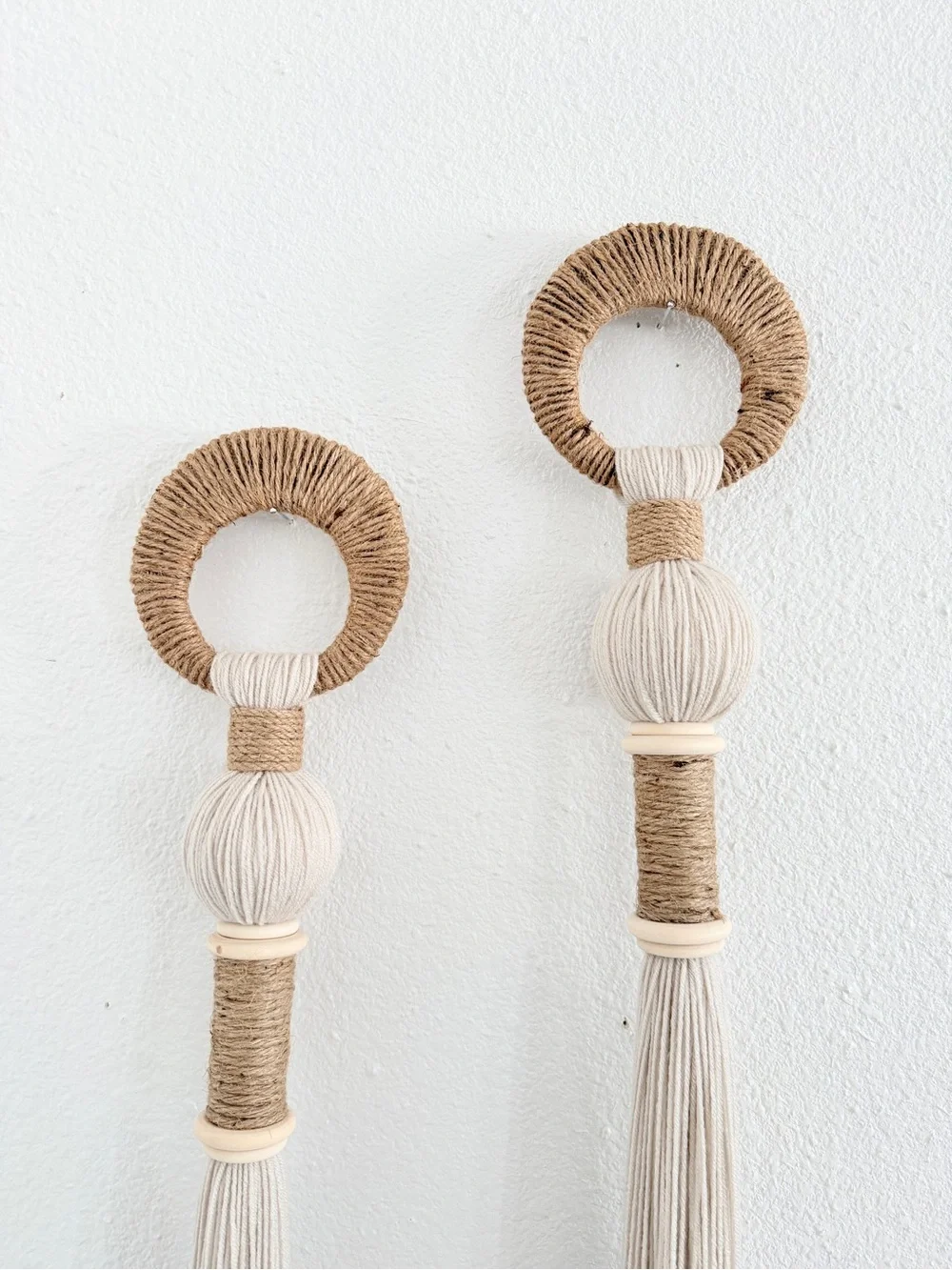 Handmade Boho Wall Hanging - 45” Long Cream Macramé Tassel Decor